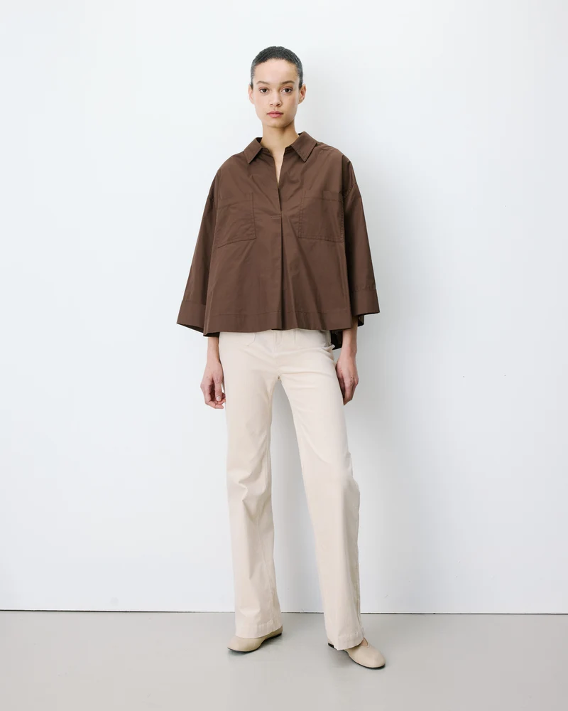 Blouse oversize manches larges en coton chocolat Ambre