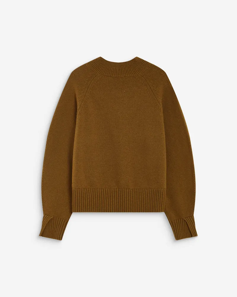 Pull droit col V en maille olive Alden