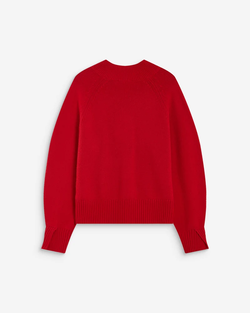 Pull droit col V en maille rouge Alden