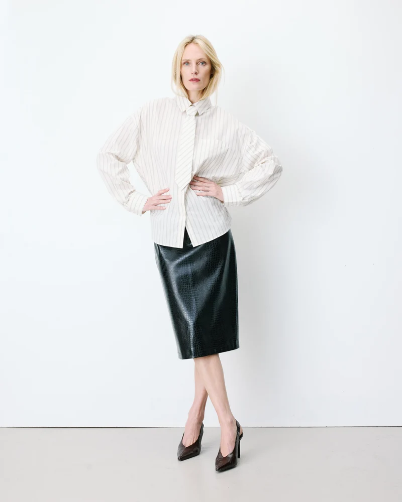 Chemise oversize à cravate amovible ecru Athena