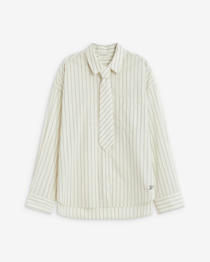Chemise oversize à cravate amovible ecru Athena