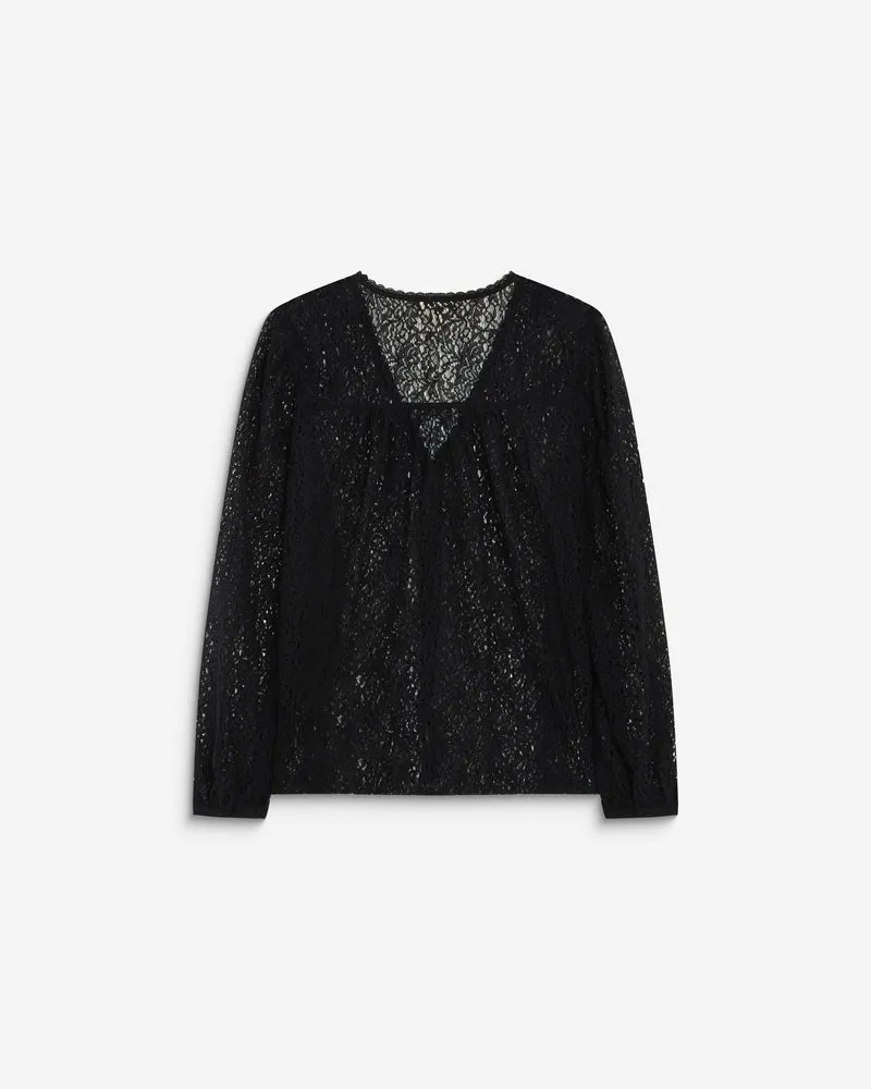 Blouse en dentelle col V manches longues noir Aurora