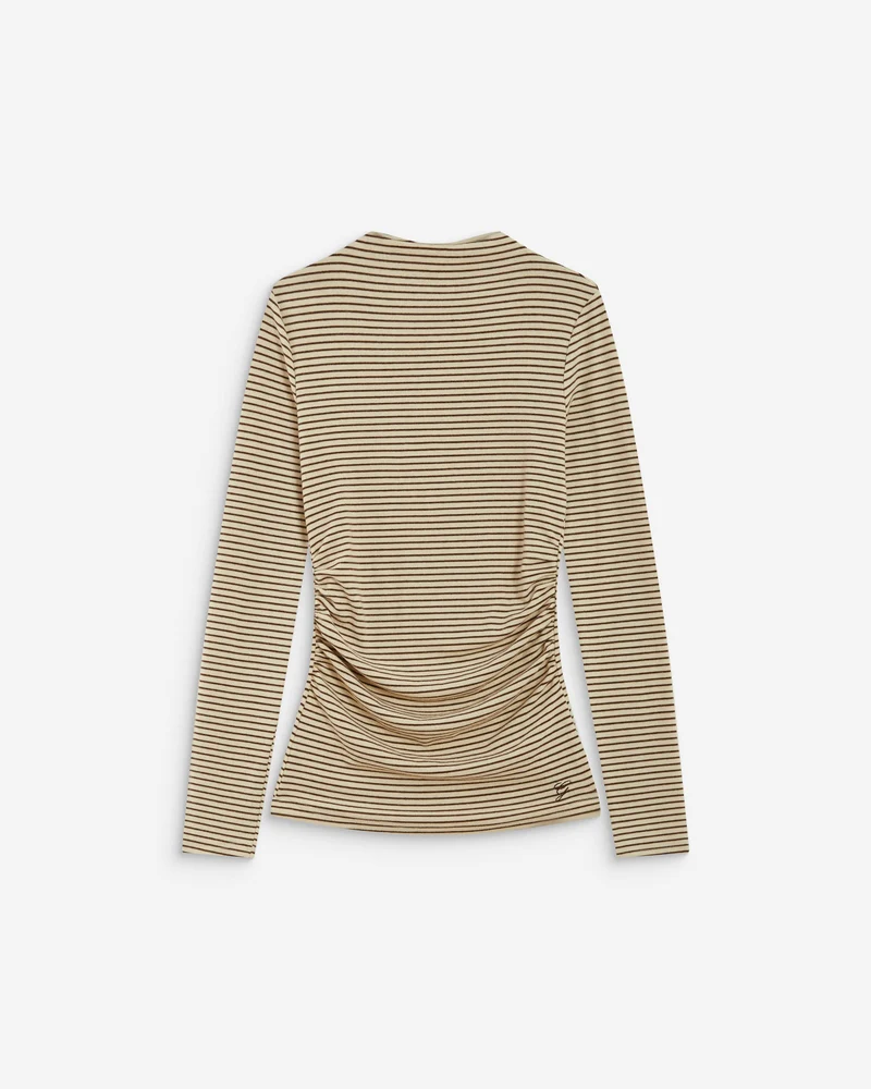 Top rayé taille froncée manches longues sable Aralee