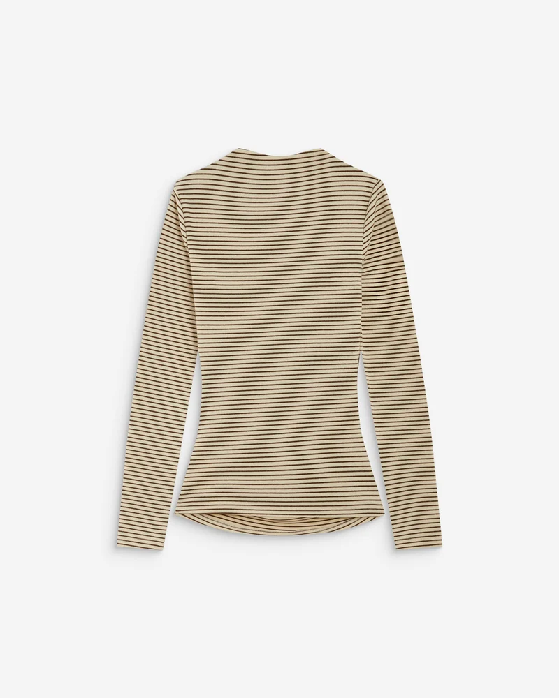 Top rayé taille froncée manches longues sable Aralee