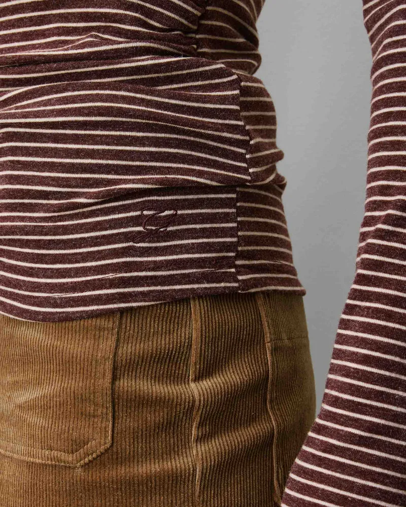 Top rayé taille froncée manches longues terracotta Aralee