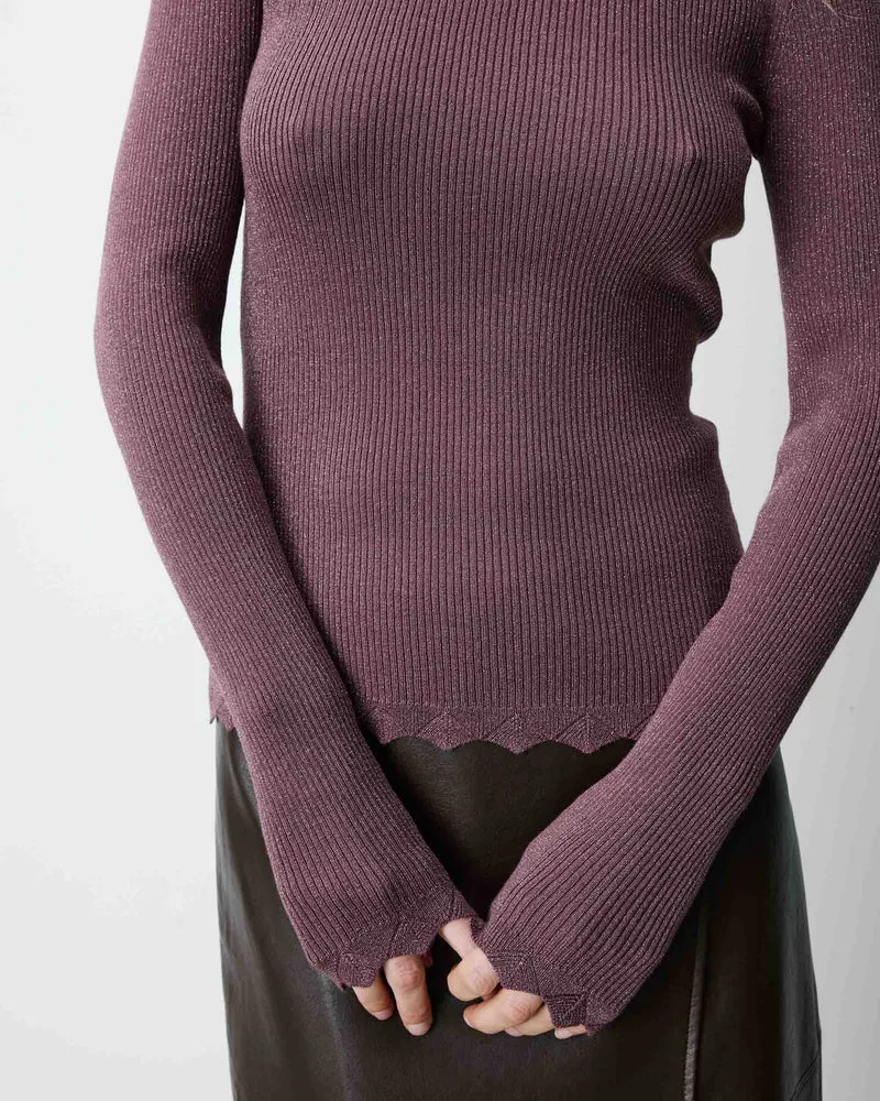 Pull ajusté en maille fine lurex parme Abbott