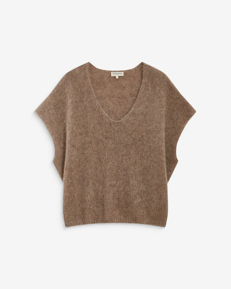 Pull ample sans manches en alpaga mélangé mocha Atticus