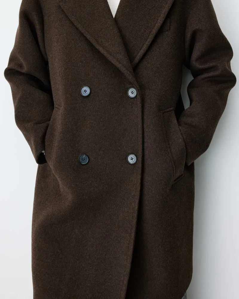 Manteau long croisé en laine mélangée chocolat Alois