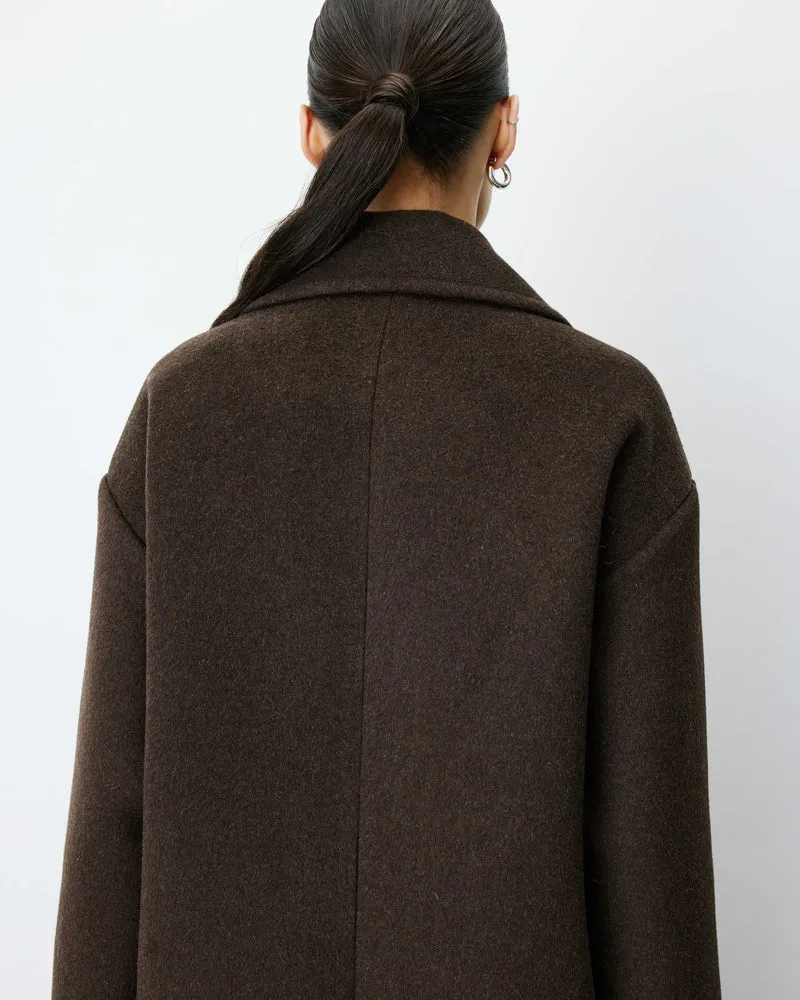 Manteau long croisé en laine mélangée chocolat Alois