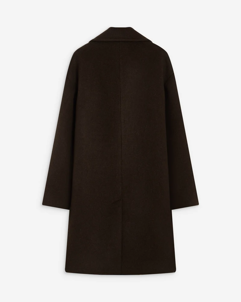 Manteau long croisé en laine mélangée chocolat Alois