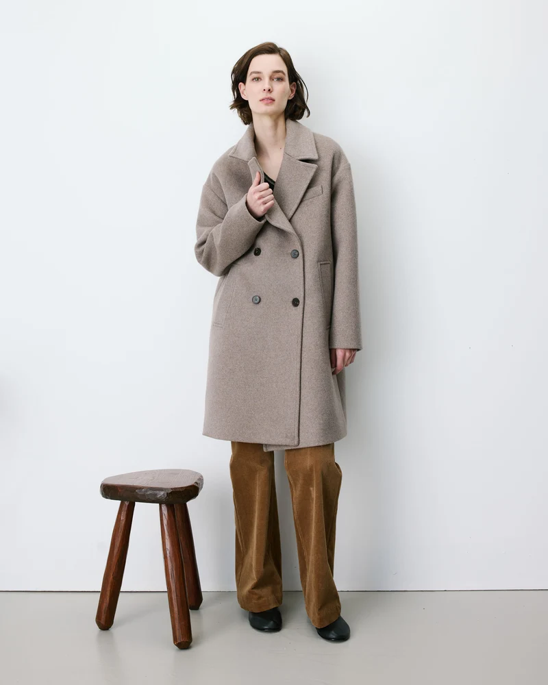 Manteau long croisé en laine mélangée grege Alois