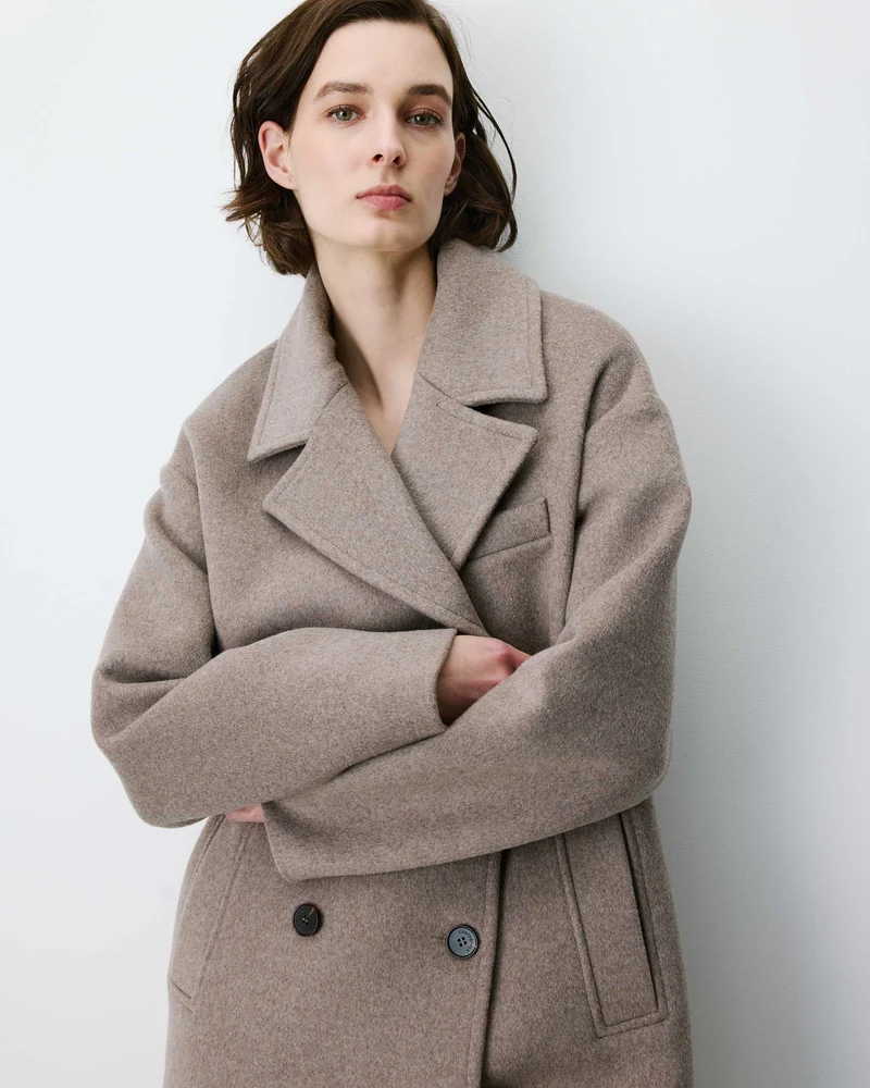 Manteau long croisé en laine mélangée grege Alois