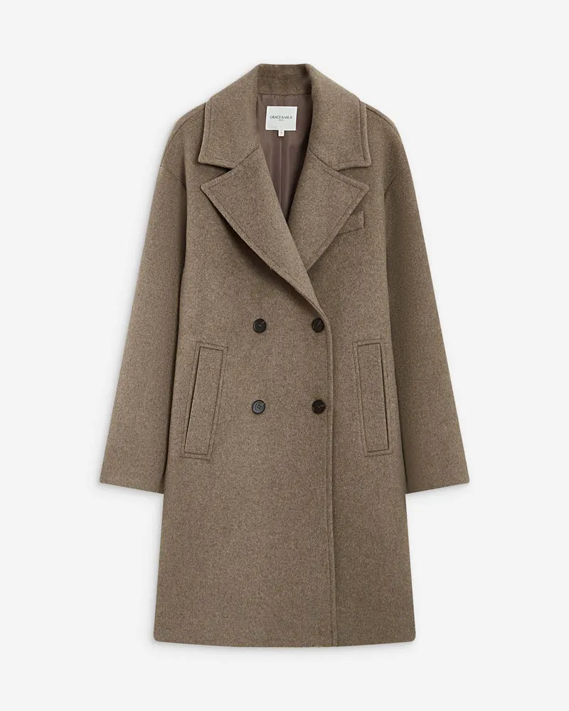 Manteau long croisé en laine mélangée grege Alois