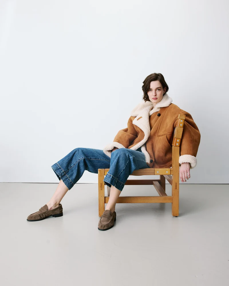 Manteau aviateur oversize en suédine camel Apollo