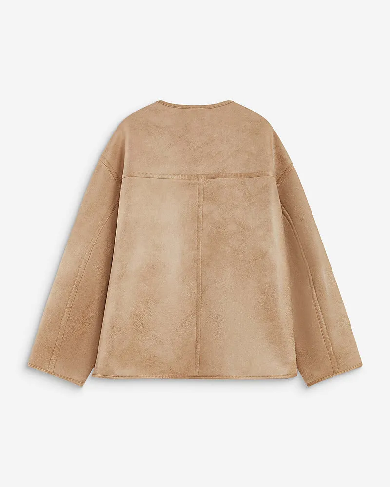 Manteau teddy court réversible beige Arwen
