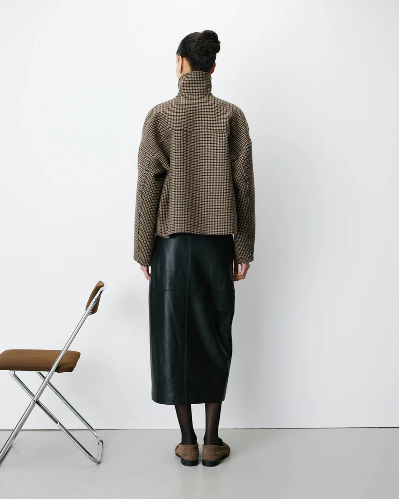 Manteau court pied-de-poule col structuré coffee Arthur