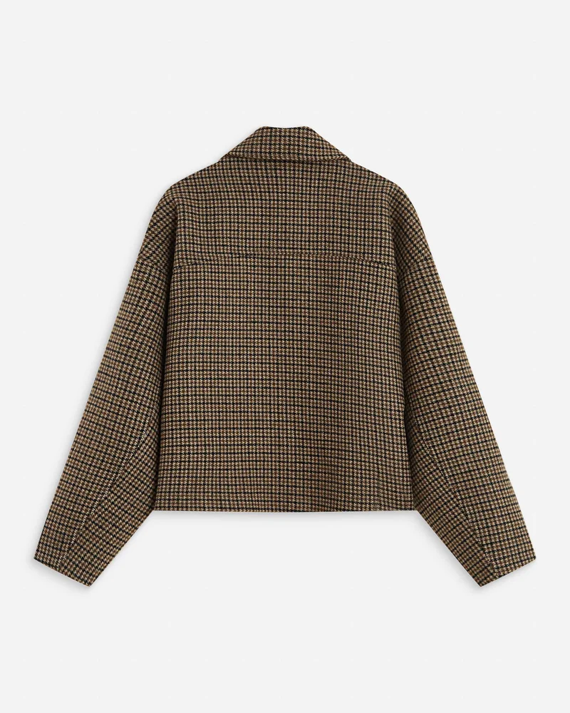 Manteau court pied-de-poule col structuré coffee Arthur