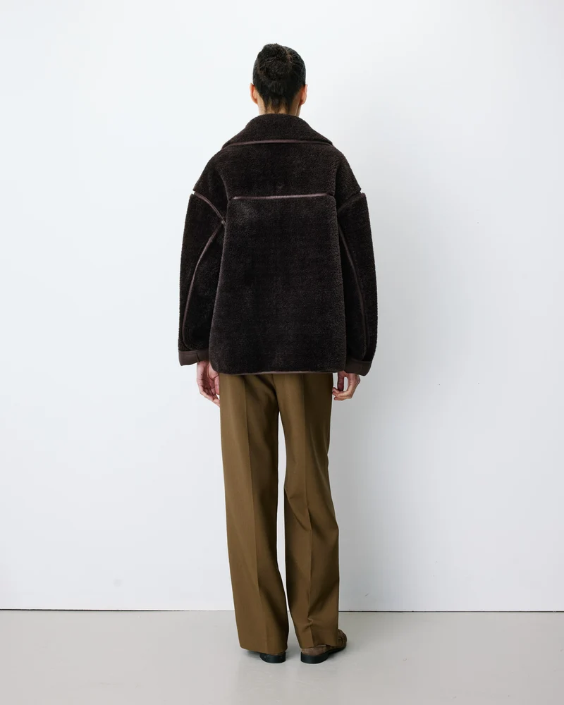 Manteau en fausse fourrure oversize boutonné chocolat Amelio