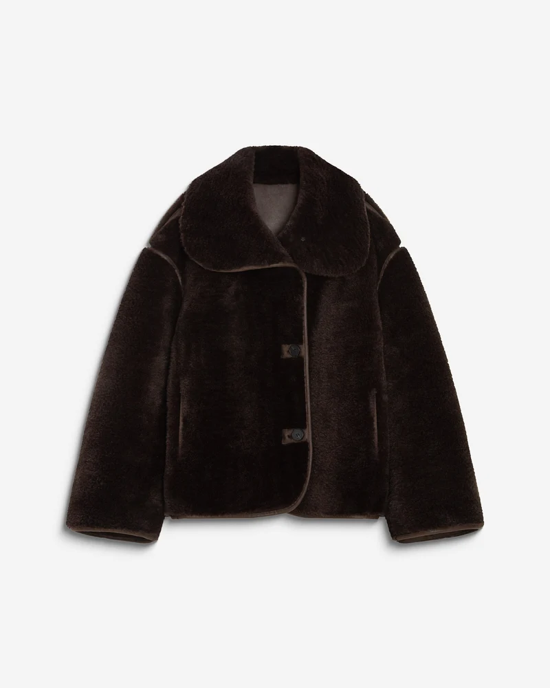 Manteau en fausse fourrure oversize boutonné chocolat Amelio