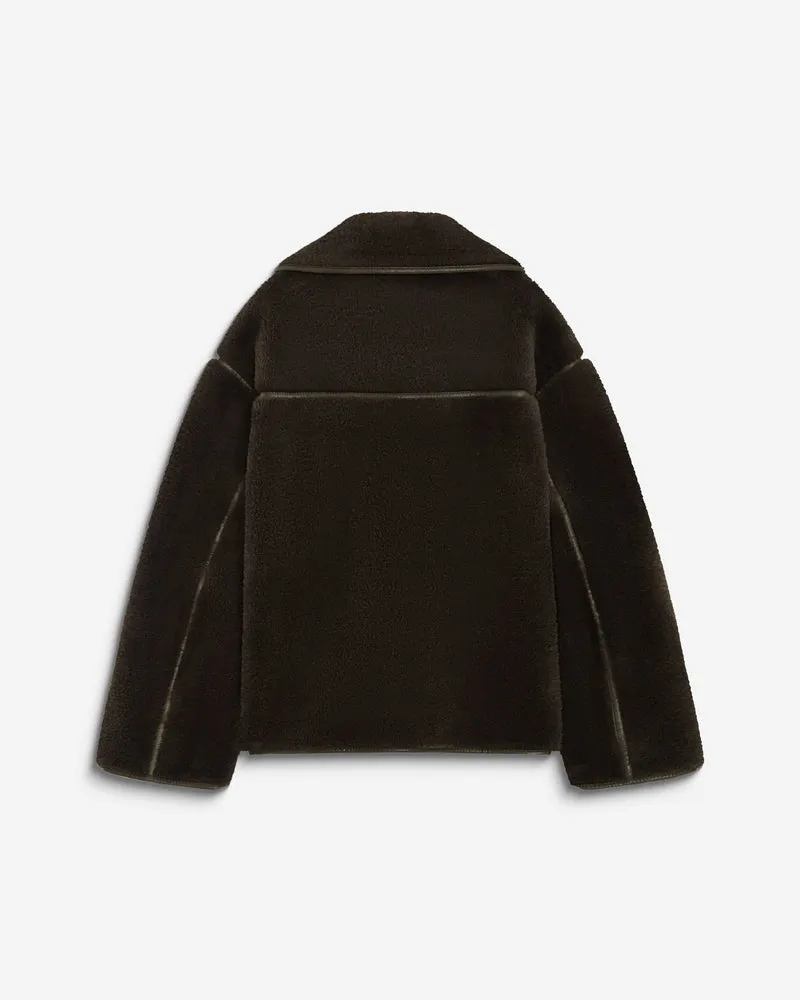 Manteau en fausse fourrure oversize boutonné kaki Amelio