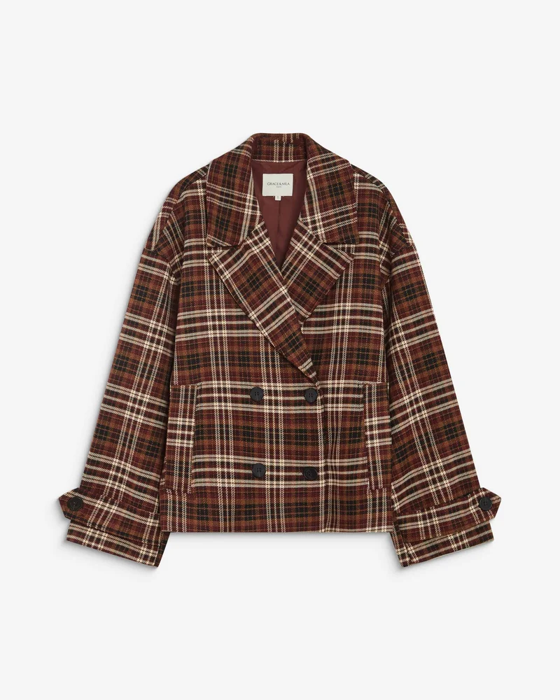 Manteau oversize croisé à carreaux cherry Ayme