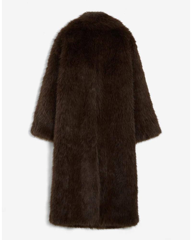 Manteau long oversize en fausse fourrure chocolat Alara