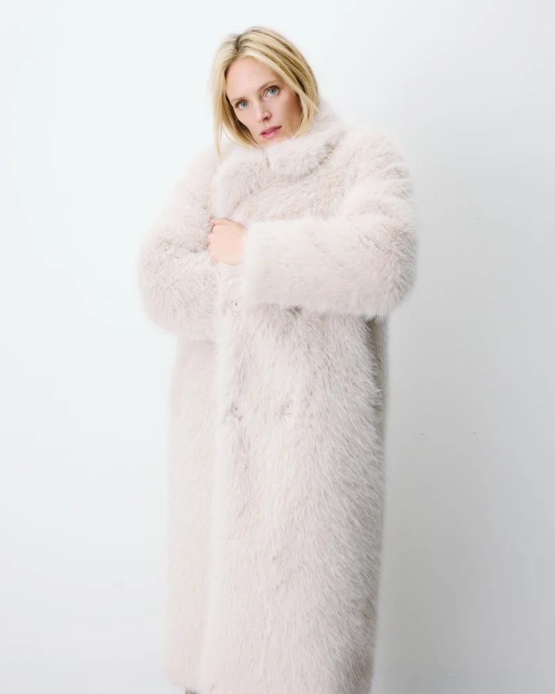 Manteau long oversize en fausse fourrure grege Alara