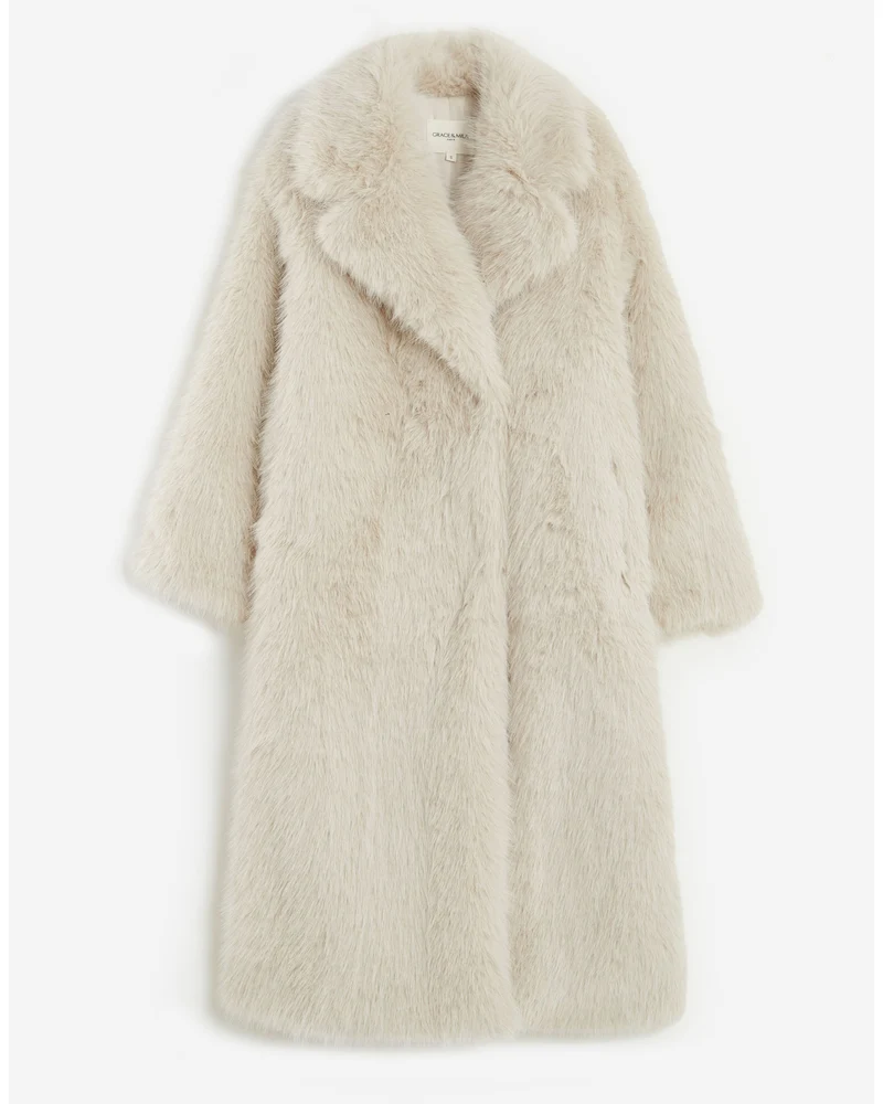 Manteau long oversize en fausse fourrure grege Alara