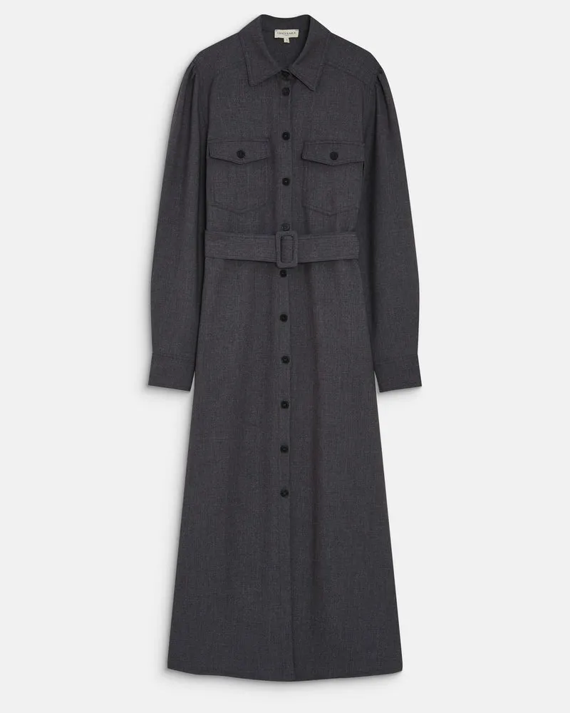 Robe chemise longue cintrée à la taille anthracite Arella
