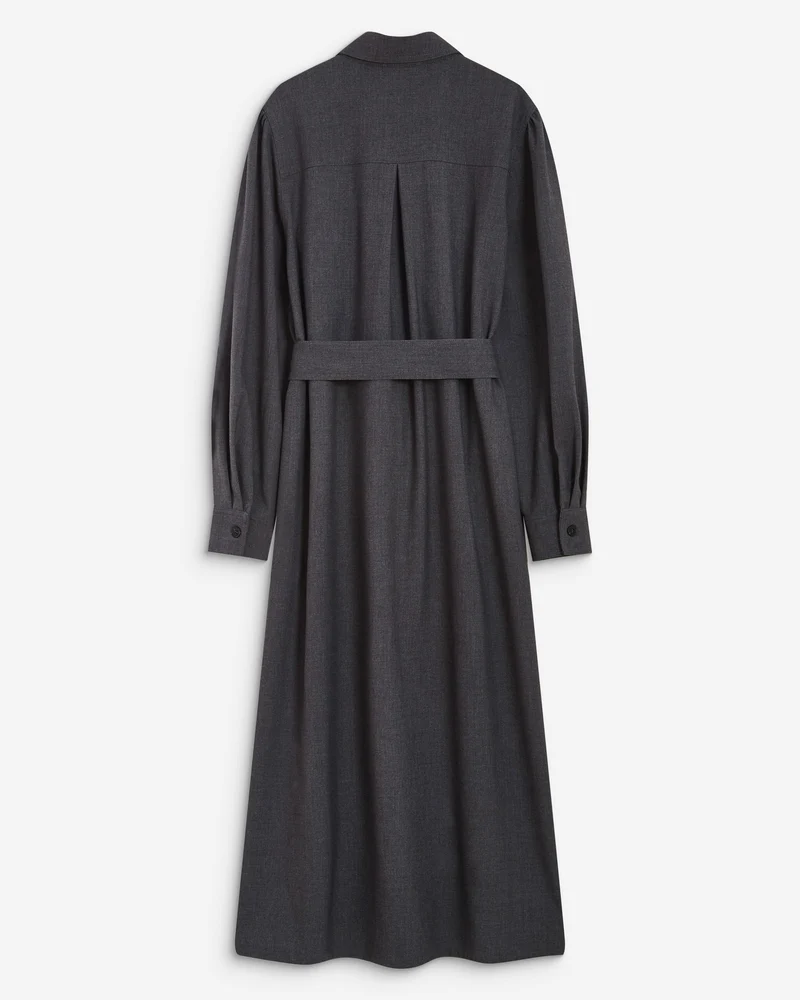 Robe chemise longue cintrée à la taille anthracite Arella