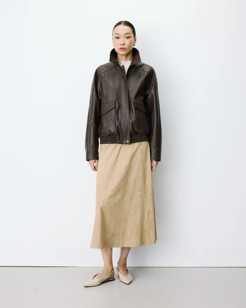 Blouson oversize similicuir à poches chocolat Axel