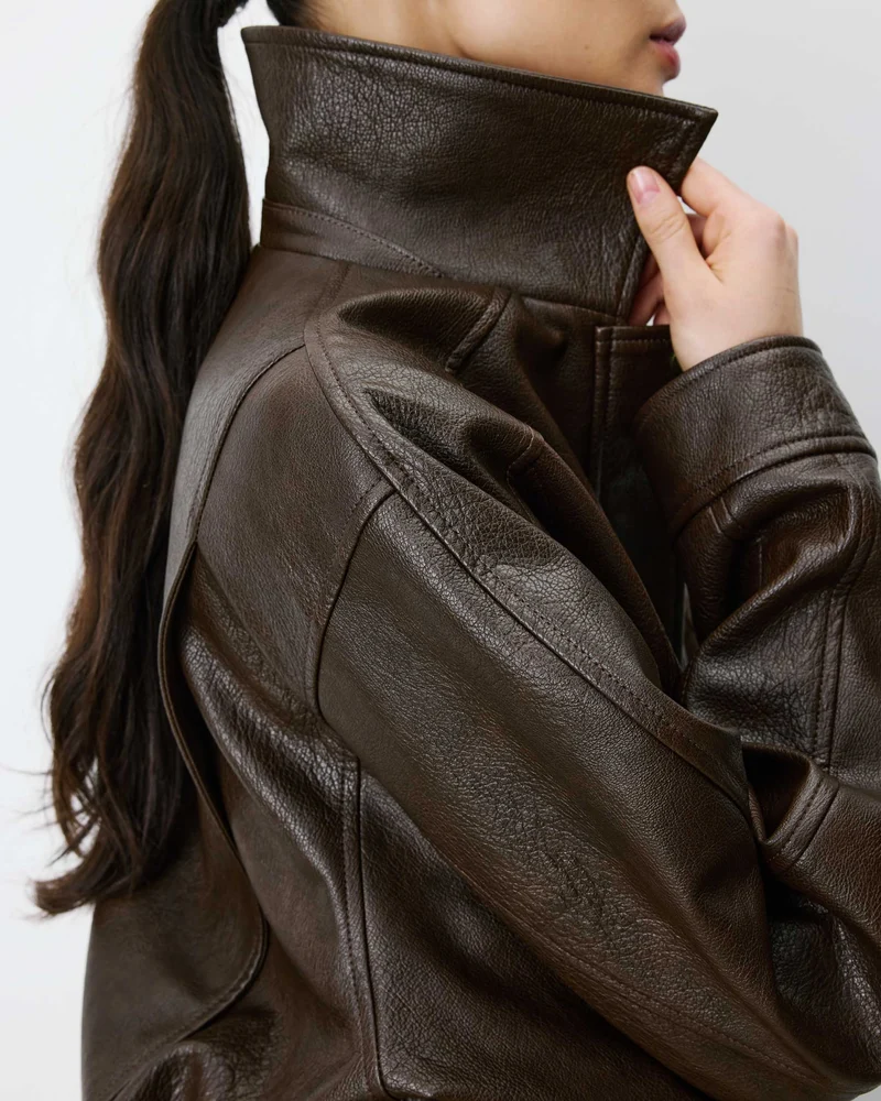Blouson oversize similicuir à poches chocolat Axel