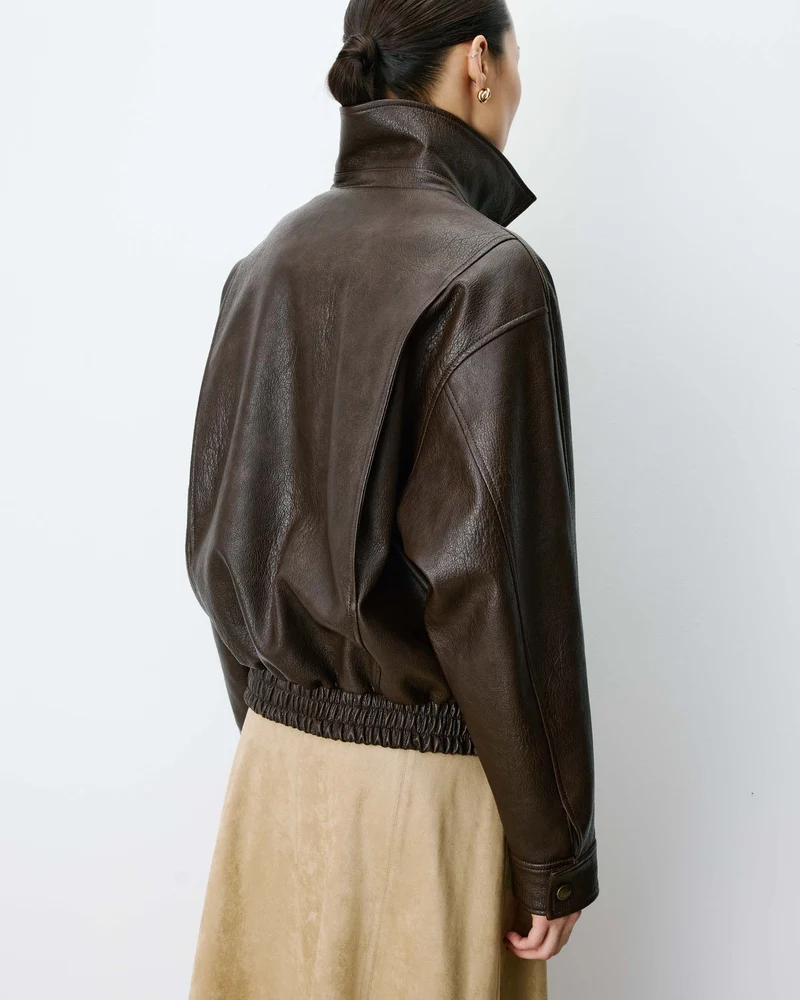 Blouson oversize similicuir à poches chocolat Axel