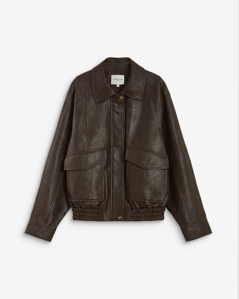 Blouson oversize similicuir à poches chocolat Axel