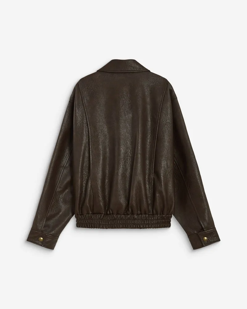 Blouson oversize similicuir à poches chocolat Axel
