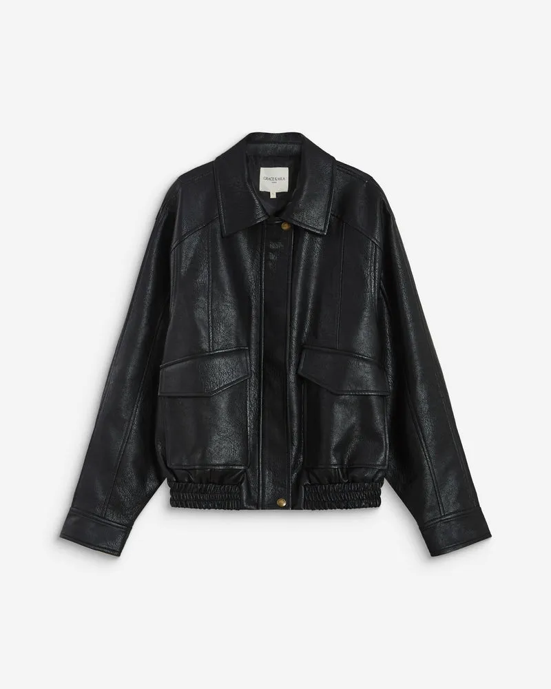 Blouson oversize similicuir à poches noir Axel