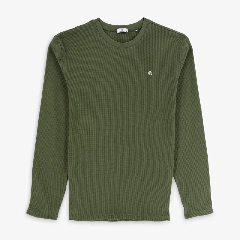 T-shirt manches longues Telo 100% coton maille gaufrée kaki