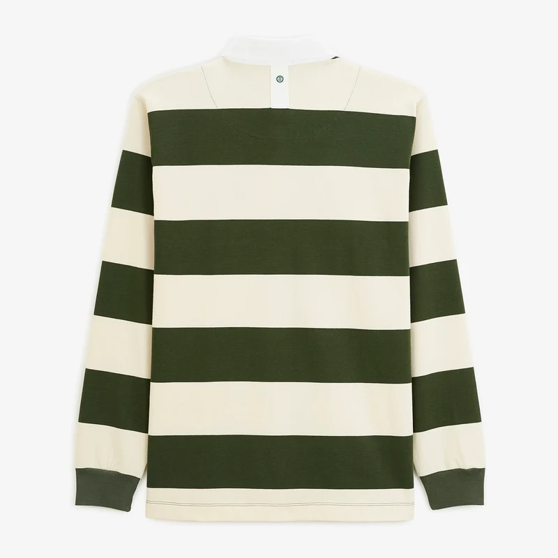 Polo rugby manches longues rayé coton vert thym brodé Funky Animals