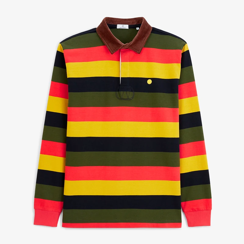 Polo de rugby manches longues en coton col velours print dos multicolore