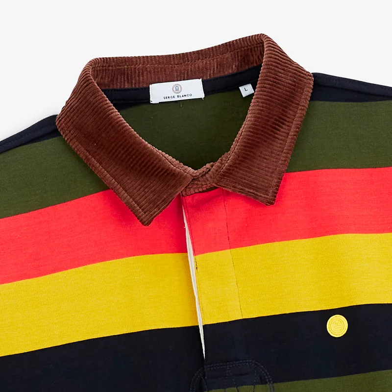 Polo de rugby manches longues en coton col velours print dos multicolore