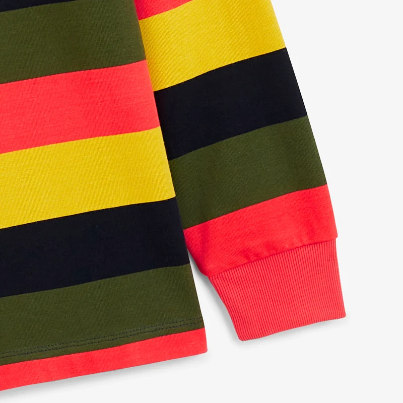 Polo de rugby manches longues en coton col velours print dos multicolore