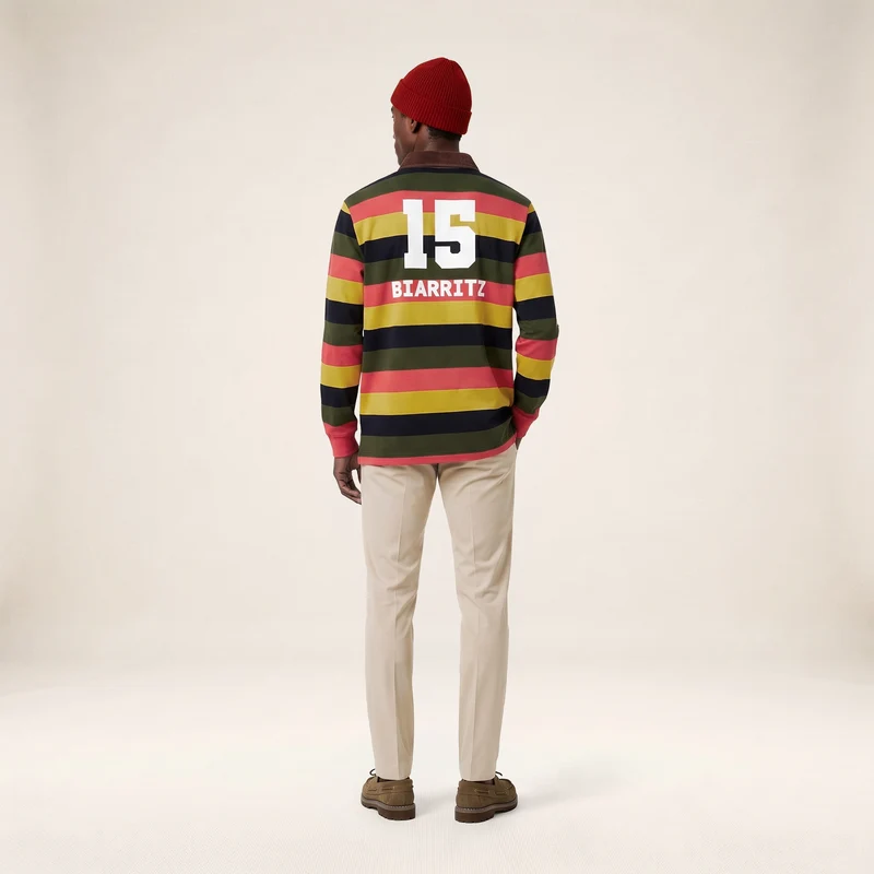 Polo de rugby manches longues en coton col velours print dos multicolore