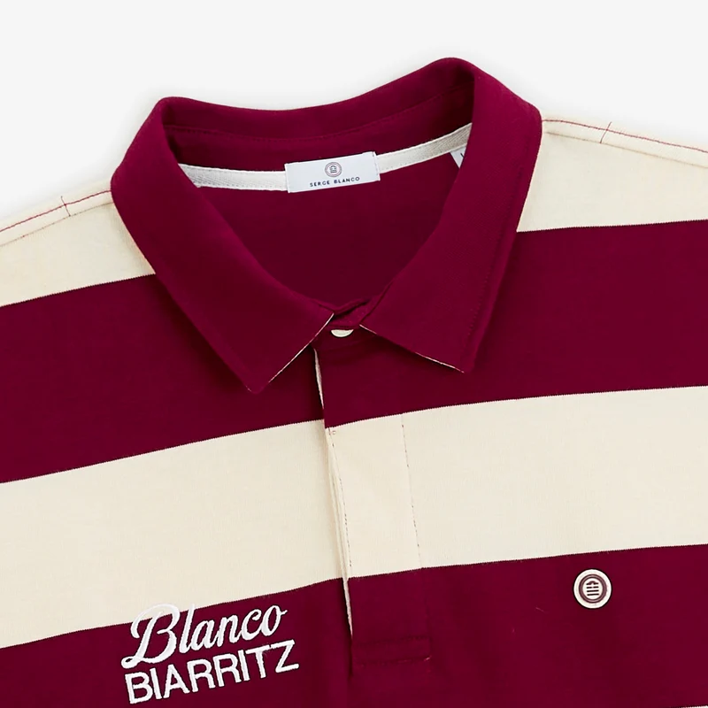 Polo rugby manches longues rayé coton rouge BLANCO BIARRITZ