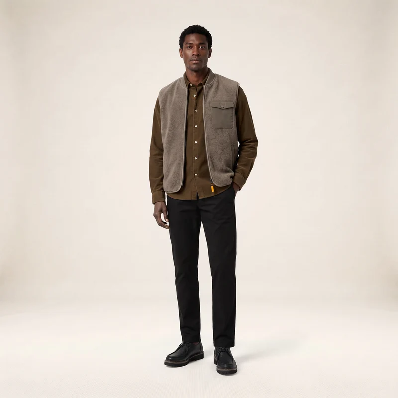 Gilet polaire sans manche moutonné beige Marcel