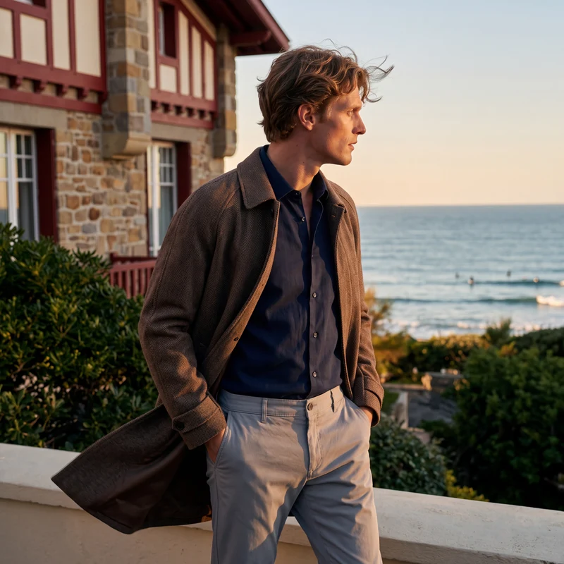 Manteau chevron laine mélangée marron Dante