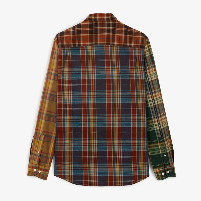 Chemise manches longues 100% coton patchwork carreaux multicolore