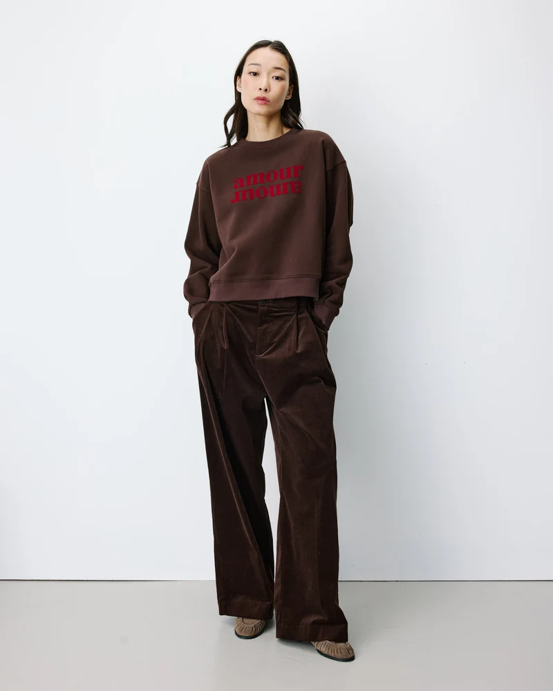 Sweat ample à message chocolat Amery