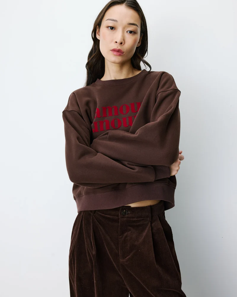 Sweat ample à message chocolat Amery