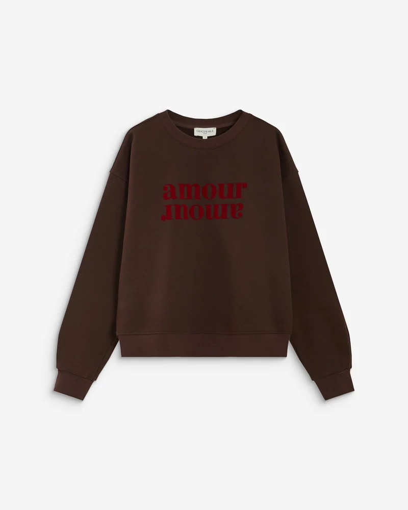Sweat ample à message chocolat Amery