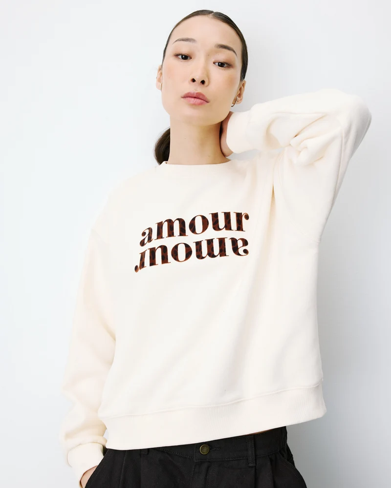 Sweat ample à message ecru Amery
